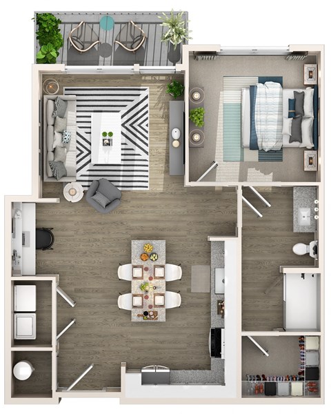 Floor plan for 1 bed, 1 bath, 795 sqft